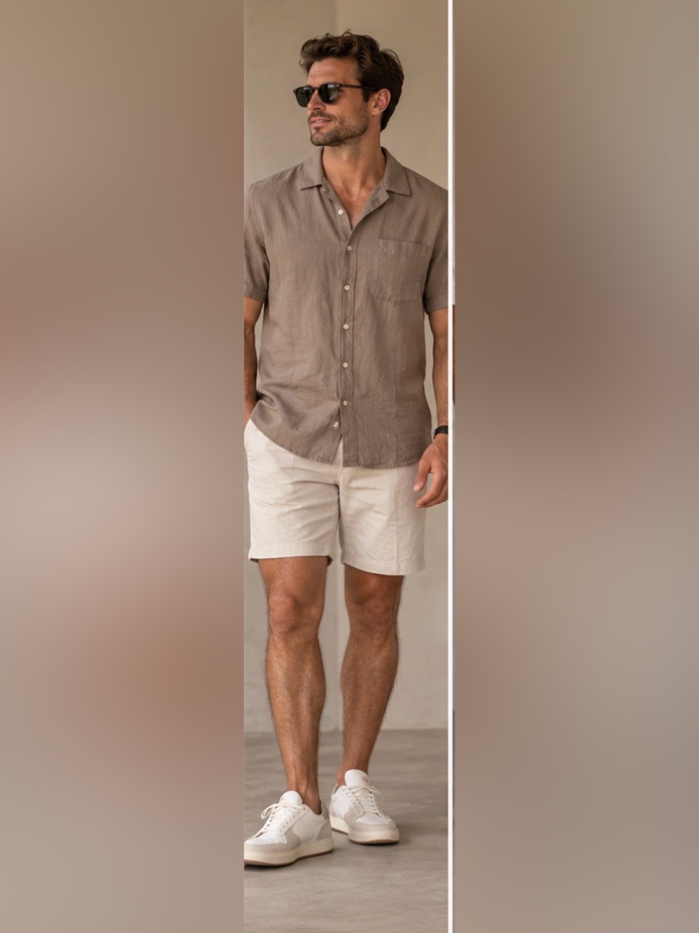 Express Casual Short-Sleeve Button-Down Shirt in Taupe